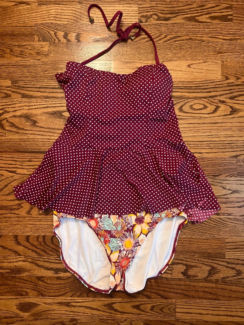 Lime Ricki Polka Dot & Floral Peplum Tankini Swimsuit XL Retro Modest Swim